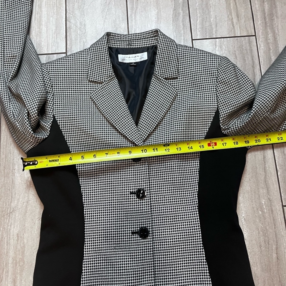 Tahari ASL Blazer Size 10 Black White Houndstooth Pattern Office Career Classic - Picture 4 of 6